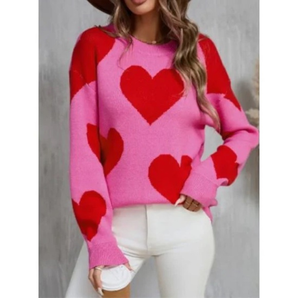 BRAND NEW WITH TAGS Pink & Red Heart Knit Sweater Pullover